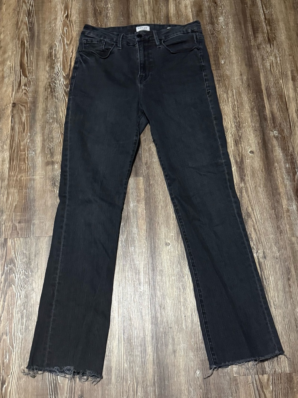 Frame Le Mini Boot Jeans Women's 29 High Rise Frayed Hem Stretchy in Tierra Wash